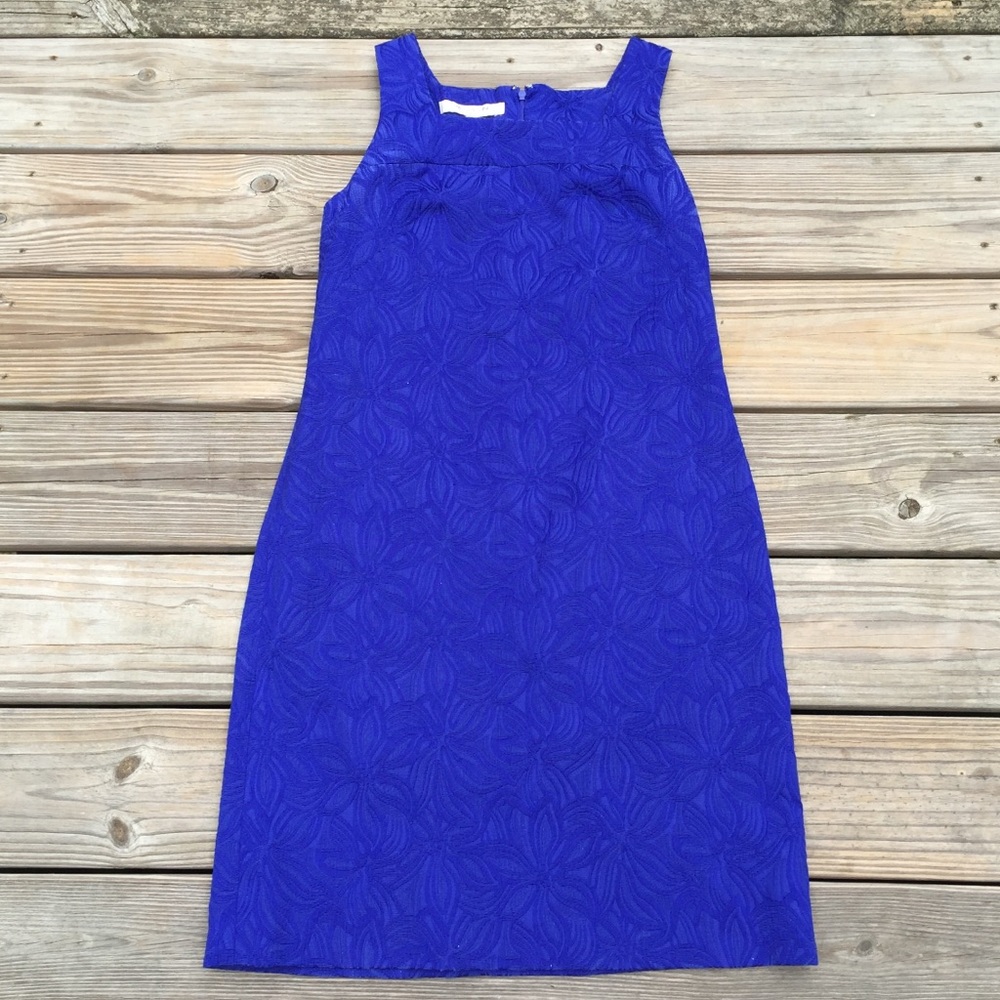 Evan-Picone cobalt blue subtle floral print dress